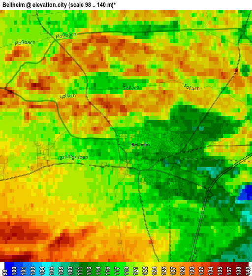 Bellheim elevation map