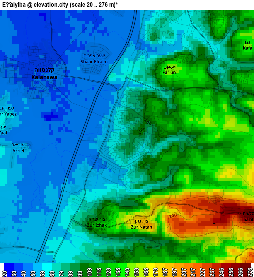 Eṭ Ṭaiyiba elevation map