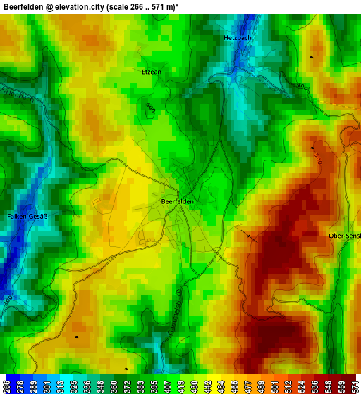 Beerfelden elevation map