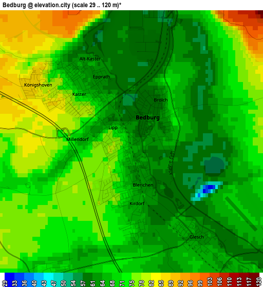 Bedburg elevation map