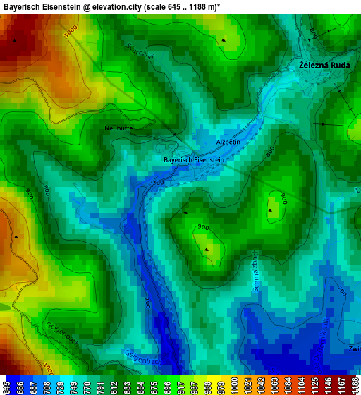 Bayerisch Eisenstein elevation map