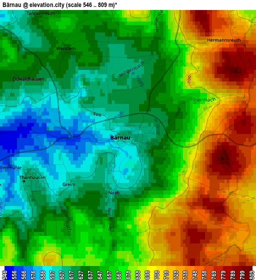 Bärnau elevation map