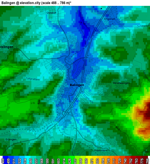 Balingen elevation map