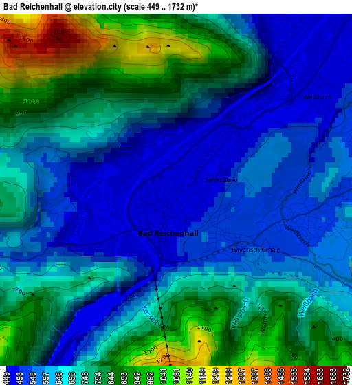 Bad Reichenhall elevation map