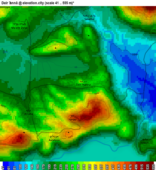 Deir Ḥannā elevation map