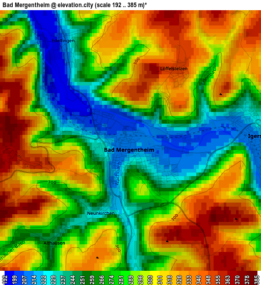 Bad Mergentheim elevation map