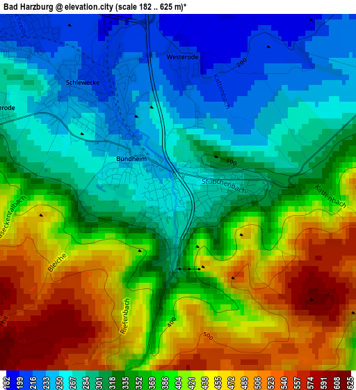 Bad Harzburg elevation map