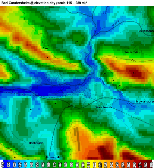 Bad Gandersheim elevation map