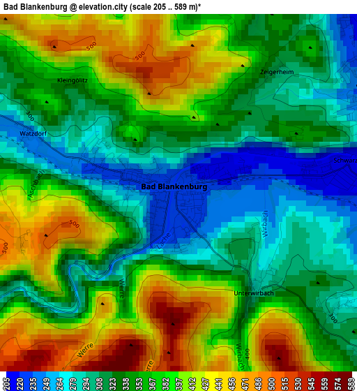 Bad Blankenburg elevation map