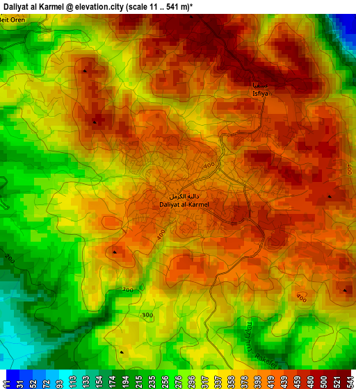 Daliyat al Karmel elevation map