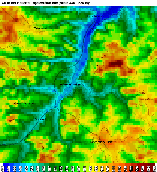 Au in der Hallertau elevation map