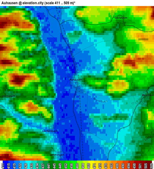 Auhausen elevation map