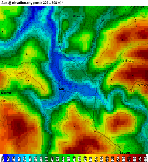 Aue elevation map