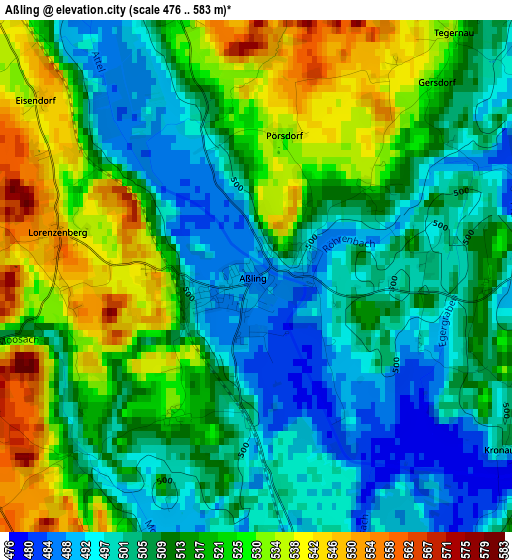 Aßling elevation map