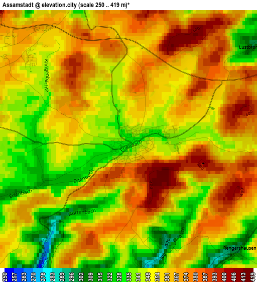 Assamstadt elevation map