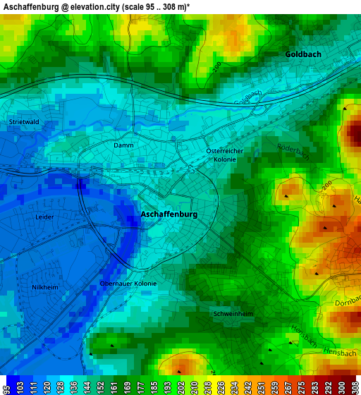 Aschaffenburg elevation map