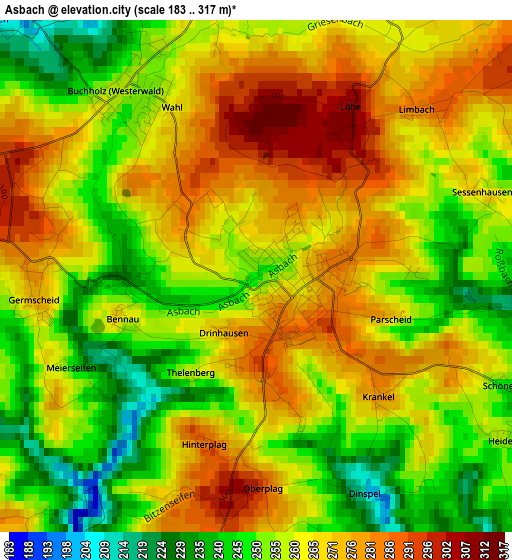 Asbach elevation map