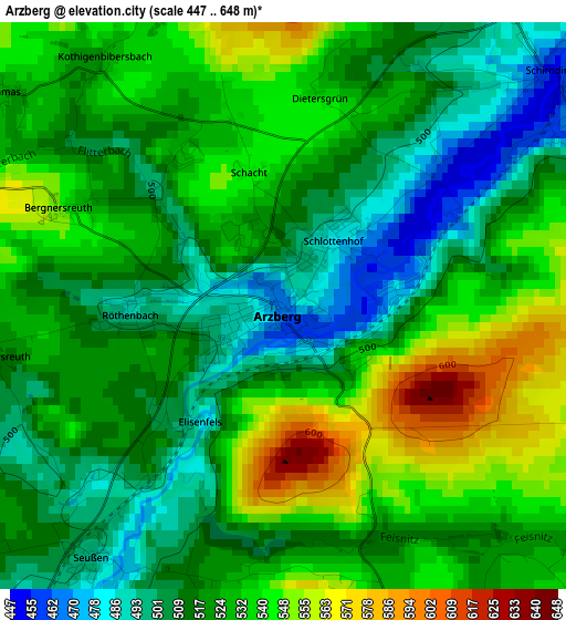 Arzberg elevation map