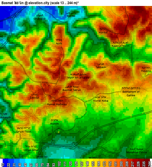 Basmat Ṭab‘ūn elevation map