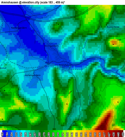 Arenshausen elevation map
