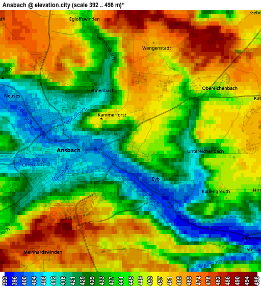 Ansbach elevation map