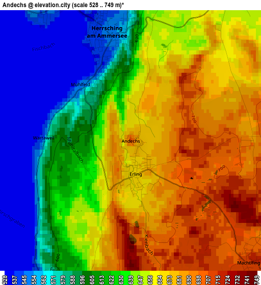 Andechs elevation map