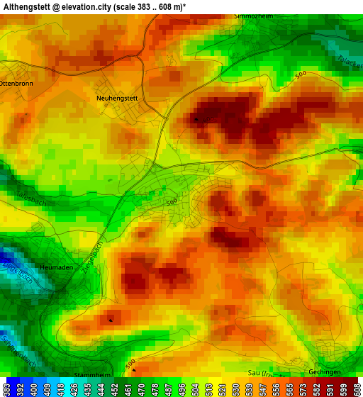 Althengstett elevation map