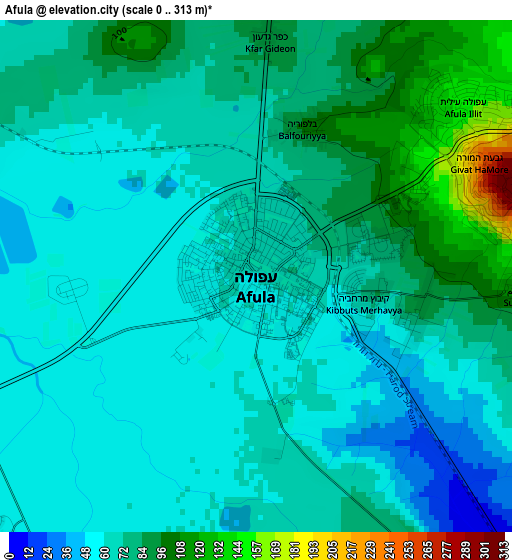 Afula elevation map