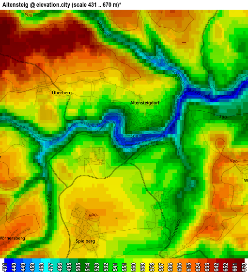 Altensteig elevation map