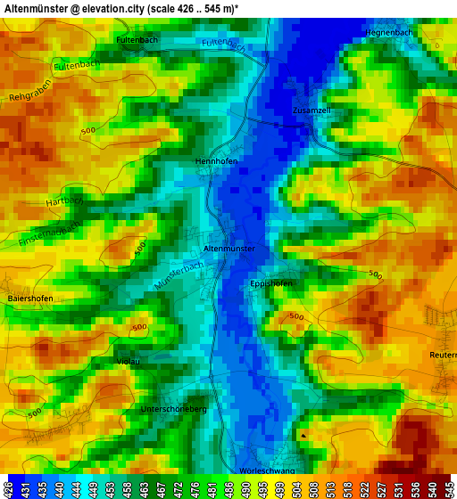 Altenmünster elevation map