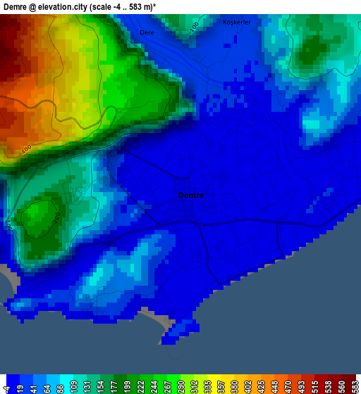 Demre elevation map