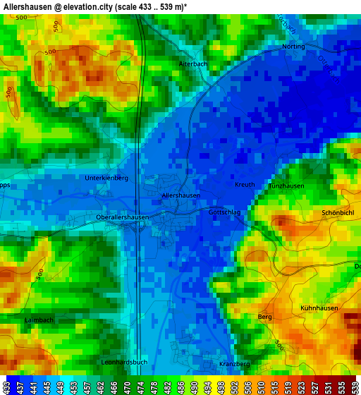 Allershausen elevation map