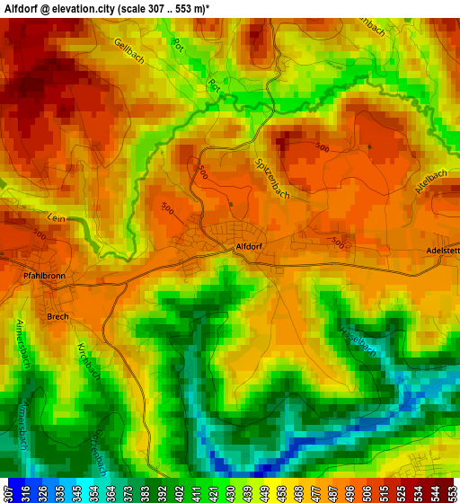 Alfdorf elevation map