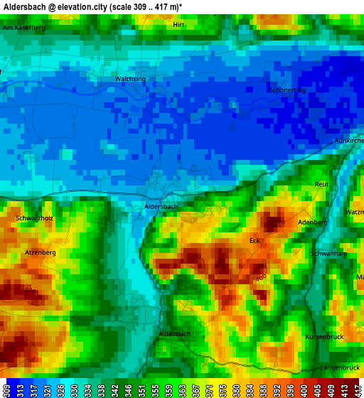 Aldersbach elevation map