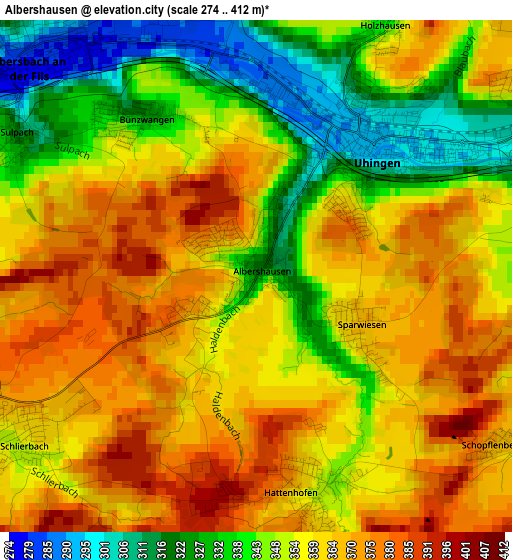 Albershausen elevation map