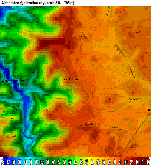 Aichhalden elevation map