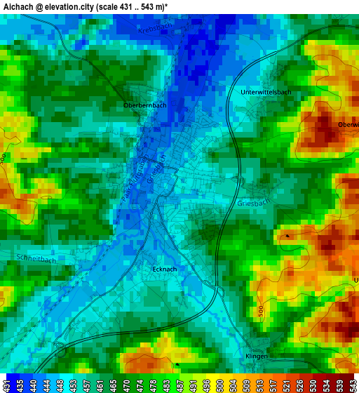 Aichach elevation map