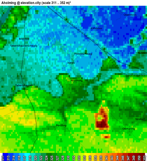 Aholming elevation map