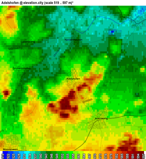 Adelshofen elevation map
