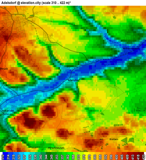 Adelsdorf elevation map