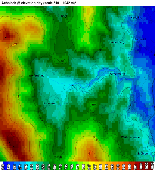 Achslach elevation map