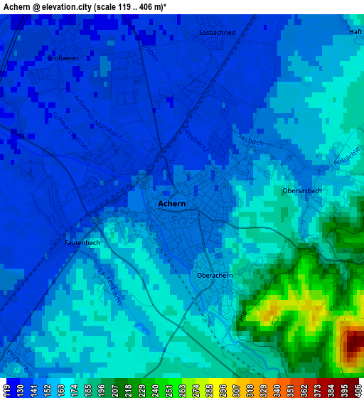 Achern elevation map