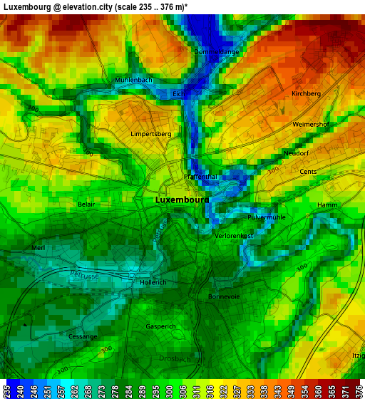 Luxembourg elevation map