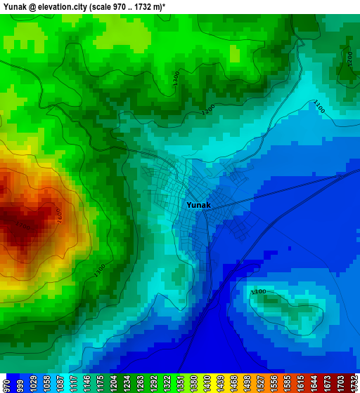 Yunak elevation map