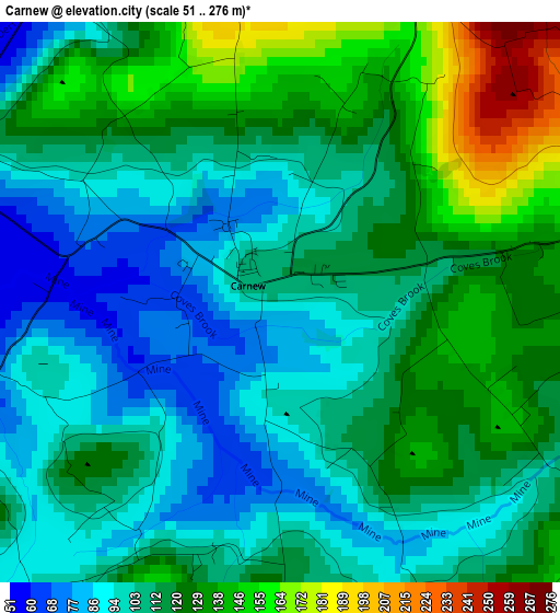 Carnew elevation map