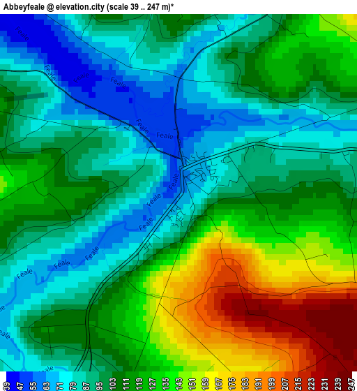 Abbeyfeale elevation map