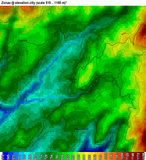 Zonza elevation map