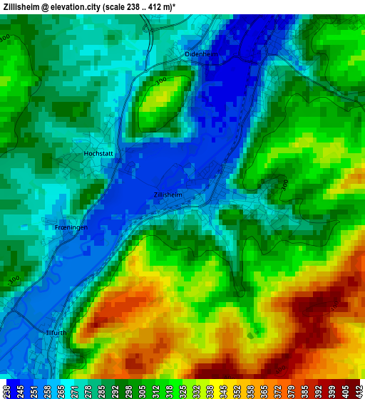 Zillisheim elevation map