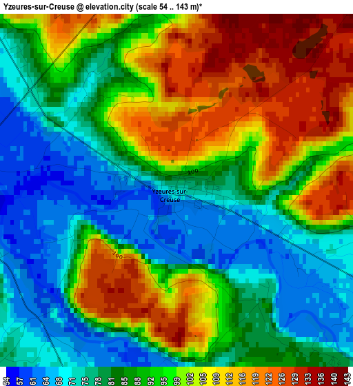 Yzeures-sur-Creuse elevation map