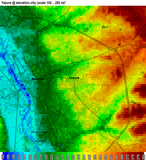 Yzeure elevation map